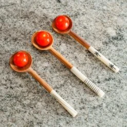 Olive Wood Batik Handled Sugar Spoon – White