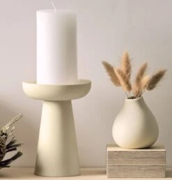 Porcini Candle Holder In Cream Matte Clay – Large