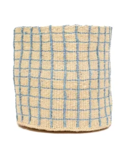 Agiza – Blue And Yellow Check Woven Storage Basket – Small