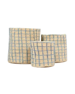 Agiza – Blue And Yellow Check Woven Storage Basket – Small -Household Decoration Shop Agiza blue and yellow check basket The Basket Room group shot