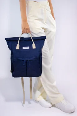 Medium Hackney Sustainable Backpack – Navy -Household Decoration Shop Backpack medium navy lifestyle 2 image Kind Bag Co