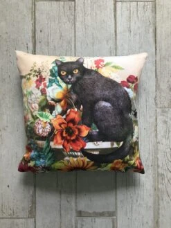 Velvet Black Cat Cushion – Small