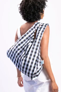 Reusable Medium Shopping Bag – Gingham Black And White Check -Household Decoration Shop Black and White Gingham reusable shopping bag kind bag lifestyle3