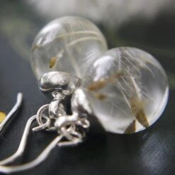 Dandelion Seed Resin Sphere Silver Earrings