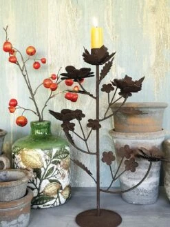 Flower Candlestick In Antique Rust