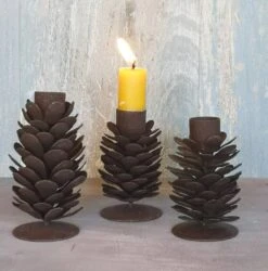 Fir Cone Candle Holder In Antique Rust