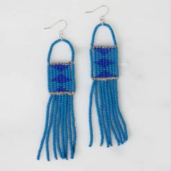 Dusky Blue And Cobalt Melako Fair Trade Bead Earrings