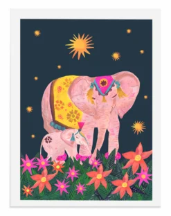 Elephant And Mother A3 Art Print