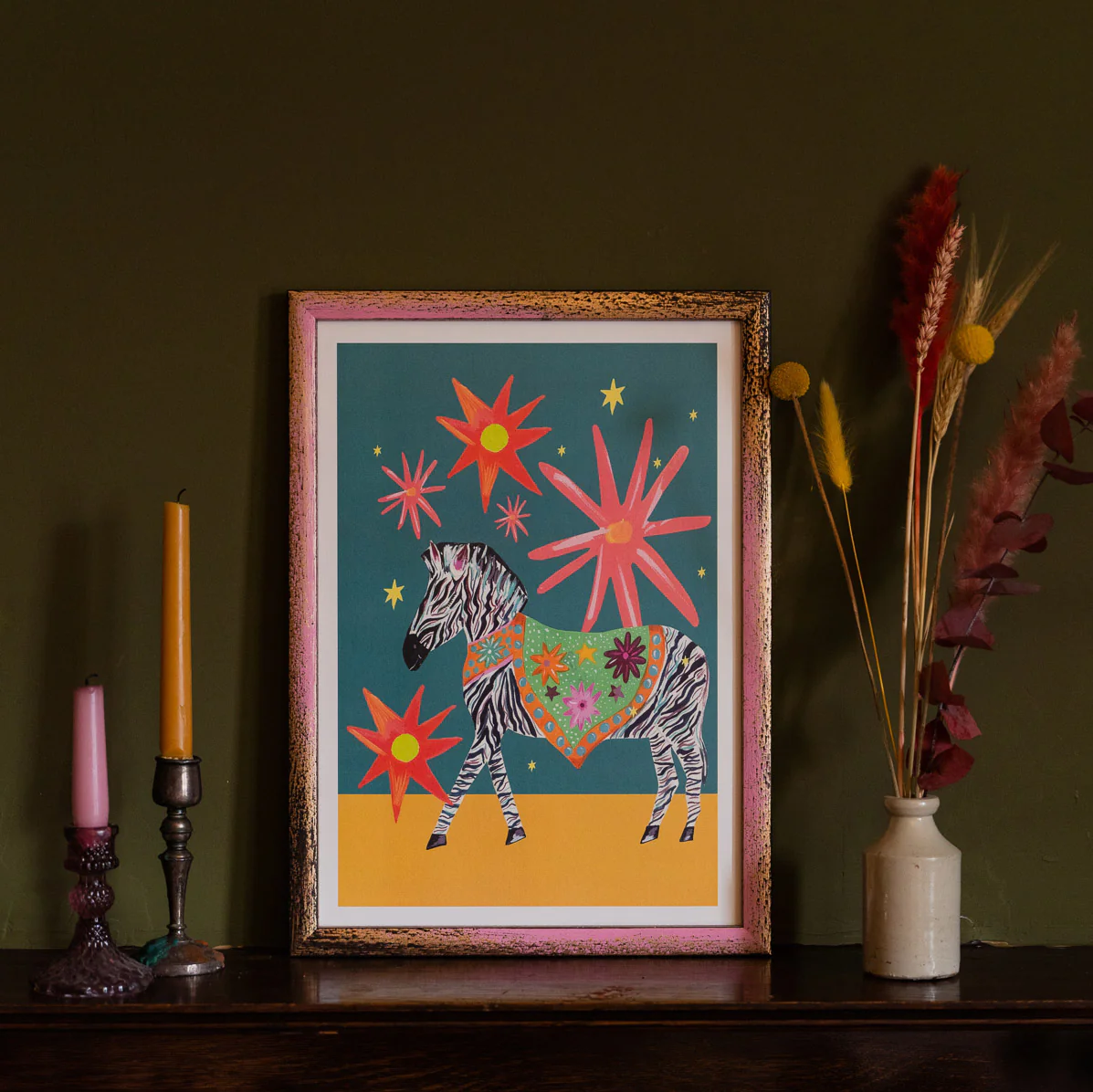 Flower Power Zebra A3 Art Print 1 Flower Power Zebra A3 Art Print