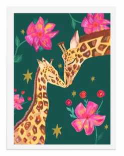 Giraffe Mother And Child A3 Art Print