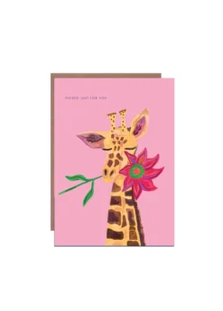 Giraffe With Flower Valentine Card