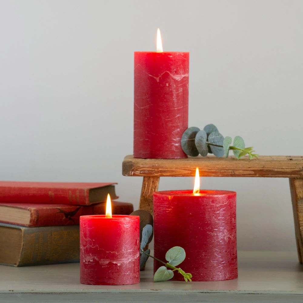 Lipstick Red Rustic Pillar Candle – 10cm 2 Lipstick Red Rustic Pillar Candle – 10cm - Image 2