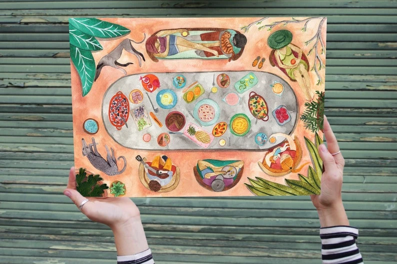 Feast Alfresco Outdoor Dining Art Print A4 1 Feast Alfresco Outdoor Dining Art Print A4