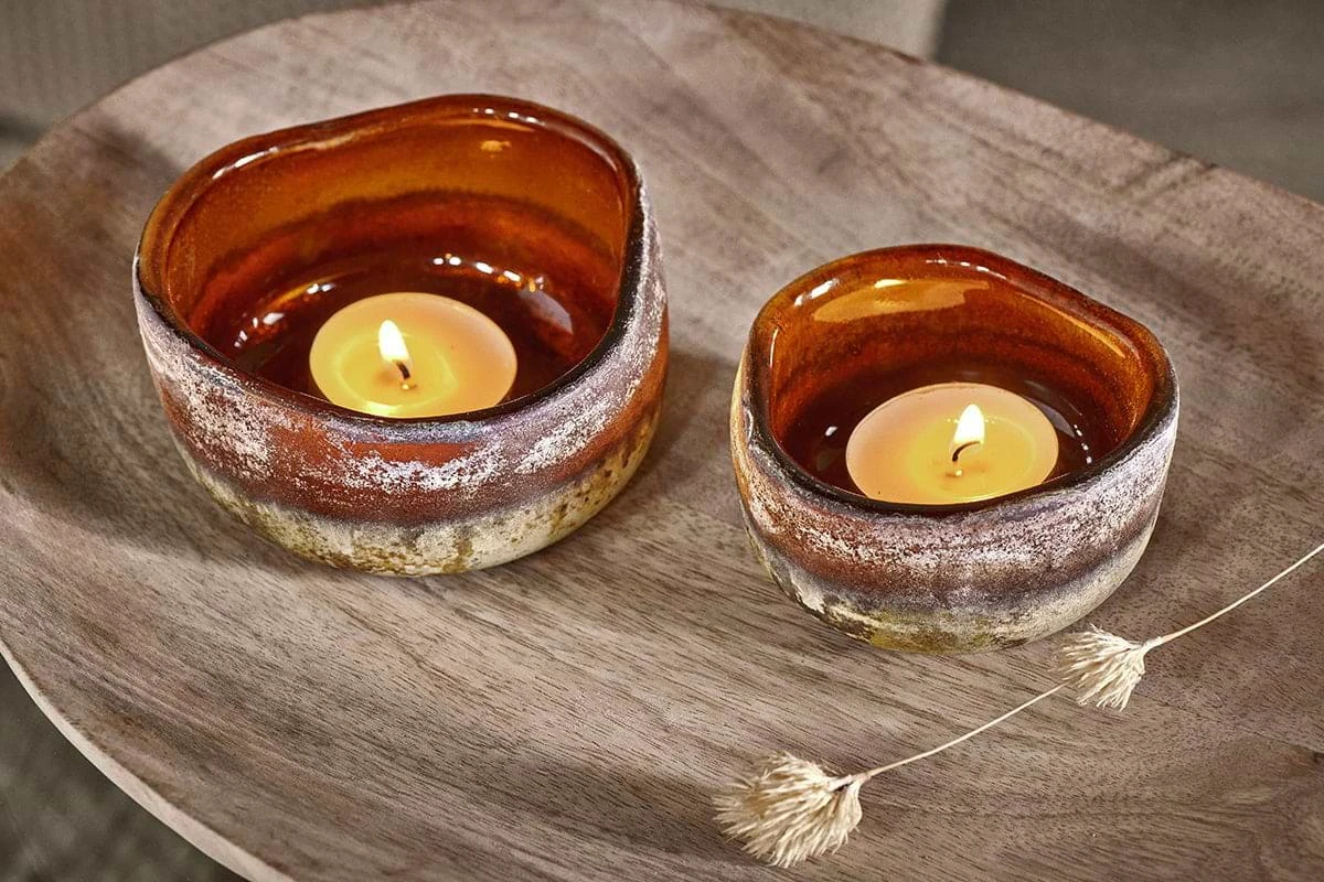 Janka Glass Tealights – Amber – Set Of 2 2 Janka Glass Tealights – Amber – Set Of 2 - Image 2