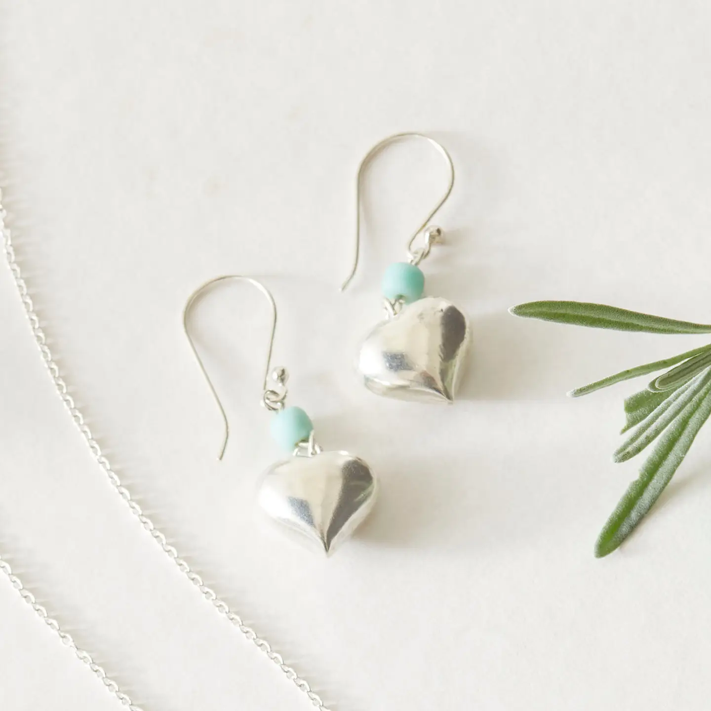 Silver Heart Earrings – Mint 2 Silver Heart Earrings – Mint - Image 2