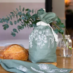 Linen Bread Bag – Hedgerow Design – Sage Green