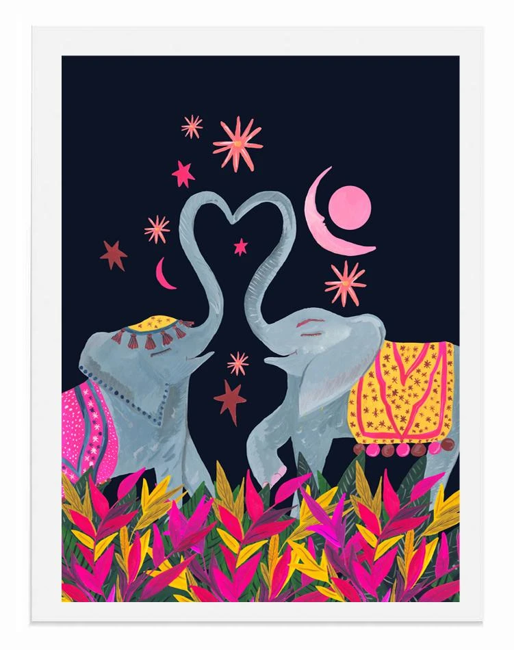 Dancing Elephants Under The Stars – A3 Art Print 1 Dancing Elephants Under The Stars – A3 Art Print