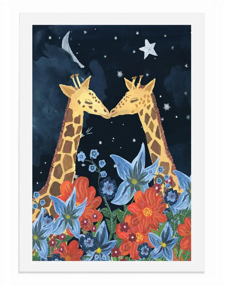 Giraffes In The Moonlight – A3 Art Print 1 Giraffes In The Moonlight – A3 Art Print