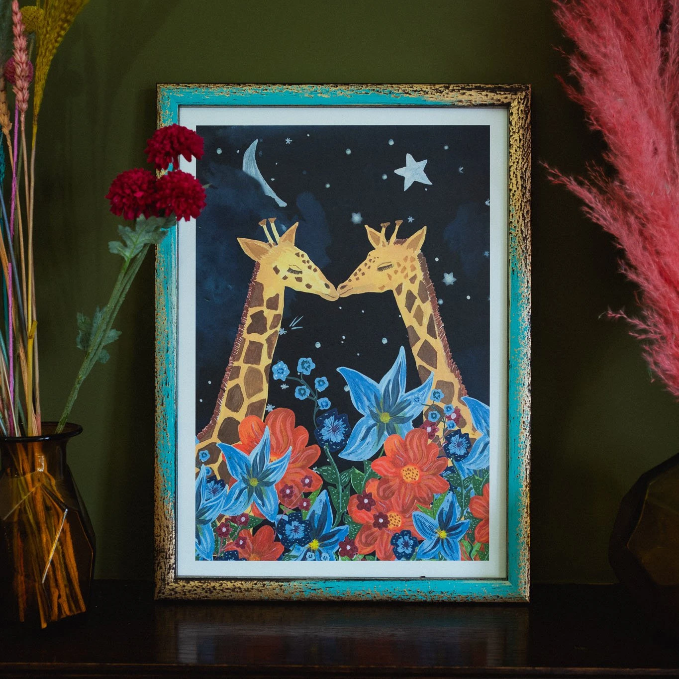 Giraffes In The Moonlight – A3 Art Print 3 Giraffes In The Moonlight – A3 Art Print - Image 3