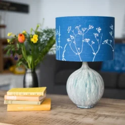 Floral Linen Lampshade – Indigo 30cm (lampbase Fitting)