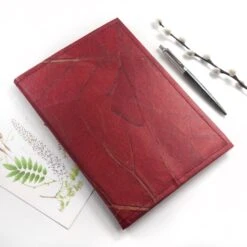 A5 Refillable Leaf Leather Journal – Berry Red