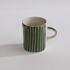 Handmade Moss Green Demi Mug – Sgraffito Stripe