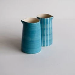 Handmade Turquoise Creamer Jug – Sgraffito Stripe