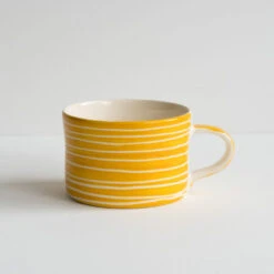Handmade Turmeric Wide Mug – Sgraffito Stripe