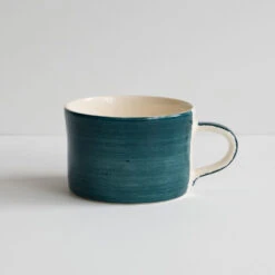Handmade Teal Wide Mug – Plain Wash