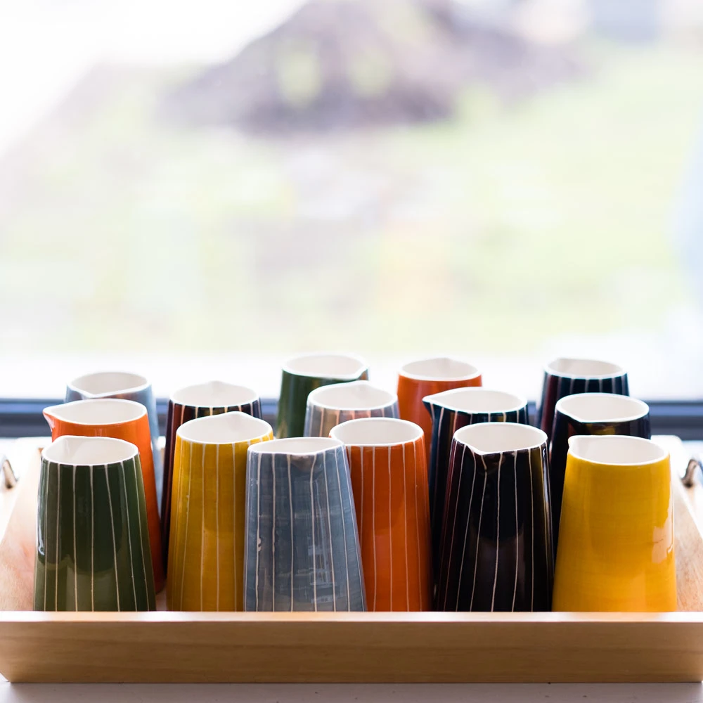 Turmeric Sgraffito Stripe Creamer Jug 4 Turmeric Sgraffito Stripe Creamer Jug - Image 4