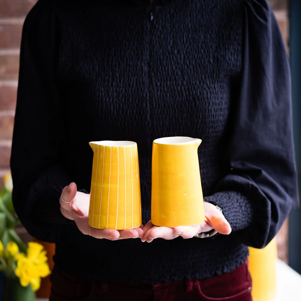 Turmeric Sgraffito Stripe Creamer Jug 2 Turmeric Sgraffito Stripe Creamer Jug - Image 2