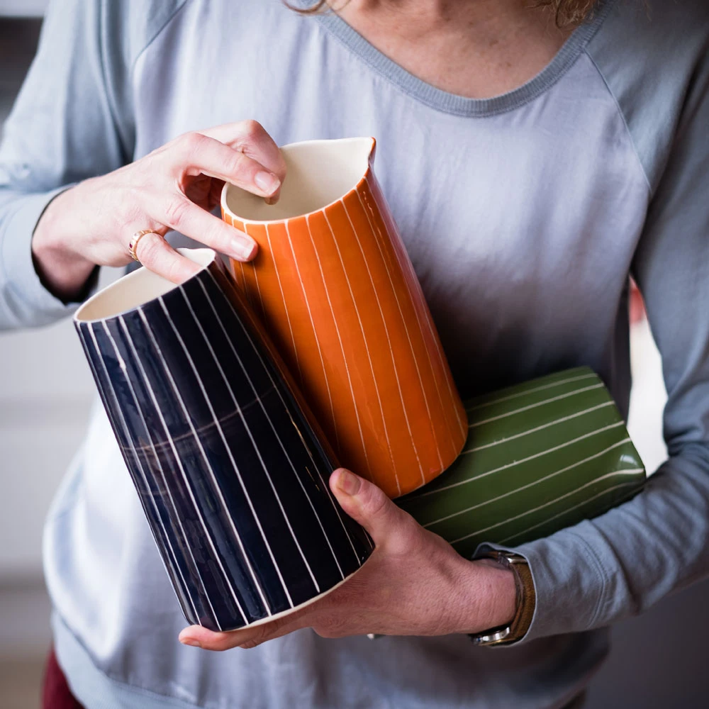 Large Handmade Turquoise Sgraffito Jug 2 Large Handmade Turquoise Sgraffito Jug - Image 2