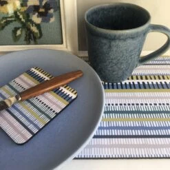 Woven Stripe Placemats – Set Of 4 Larger Size -Household Decoration Shop Mustard House Woven Stripe Coaster Placemat Lifestyle