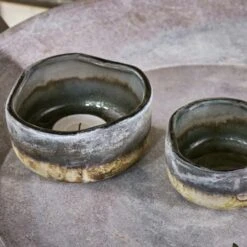 Janka Glass Tealights – Charcoal – Set Of 2 5 Janka Glass Tealights – Charcoal – Set Of 2 -Household Decoration Shop Nkuku Janka Glass Tealights Charcoal Lifestyle Unlit