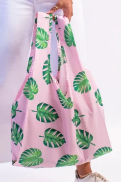 Reusable Medium Shopping Bag – Palm Leaf -Household Decoration Shop Pink Palms Foldable Bag Kind Bag Co Lifestyle image