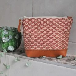 Make Up Bag – Japanese Red Wave Design 7 Make Up Bag – Japanese Red Wave Design -Household Decoration Shop Recycled leather make up bag red wave Lauren Holloway small lifestyle image