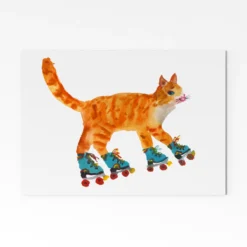 Cat On Roller Skates A4 Art Print