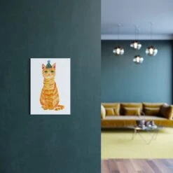 Ginger Party Cat A4 Art Print -Household Decoration Shop Rosie Webb Ginger Party Cat Lifestyle 2