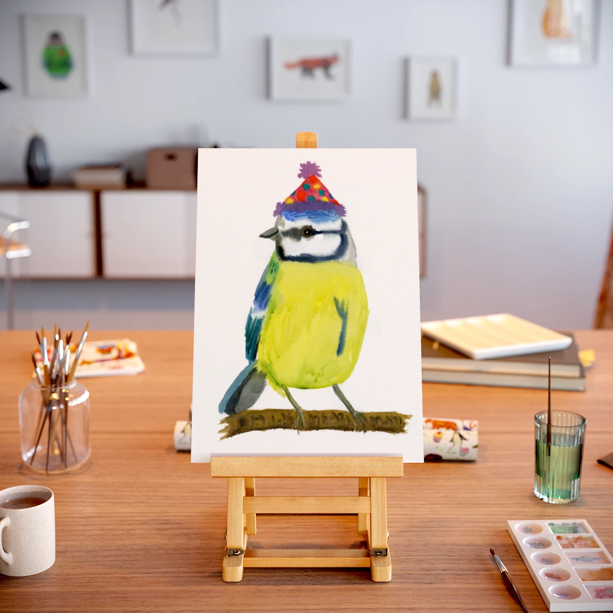 Party Blue Tit A4 Art Print 2 Party Blue Tit A4 Art Print - Image 2