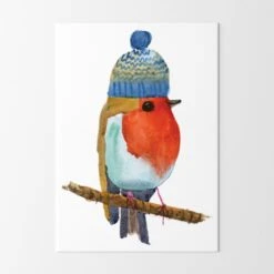 Robin In A Woolly Hat A4 Art Print