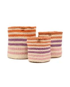 Safiri – Striped Woven Storage Basket – Medium -Household Decoration Shop Safiri orange pink and purple striped basket The Basket Room group shot 2