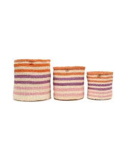 Safiri – Striped Woven Storage Basket – Medium -Household Decoration Shop Safiri orange pink and purple striped basket The Basket Room group shot