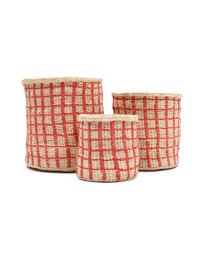Sahihi – Red Check Woven Storage Basket – Small 3 Sahihi – Red Check Woven Storage Basket – Small - Image 3
