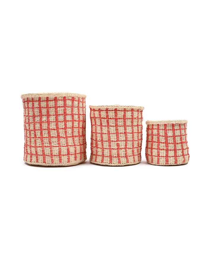 Sahihi – Red Check Woven Storage Basket – Small 4 Sahihi – Red Check Woven Storage Basket – Small - Image 4