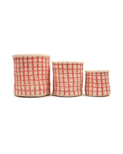 Sahihi – Red Check Woven Storage Basket – Medium -Household Decoration Shop Sahihi Red Check Woven Basket group shot The Basket Room Cut Out
