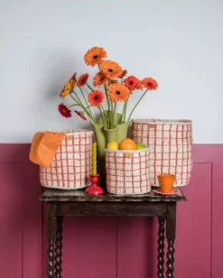 Sahihi – Red Check Woven Storage Basket – Small 10 Sahihi – Red Check Woven Storage Basket – Small -Household Decoration Shop Sahihi Red Check Woven Basket lifestyle shot The Basket Room 1