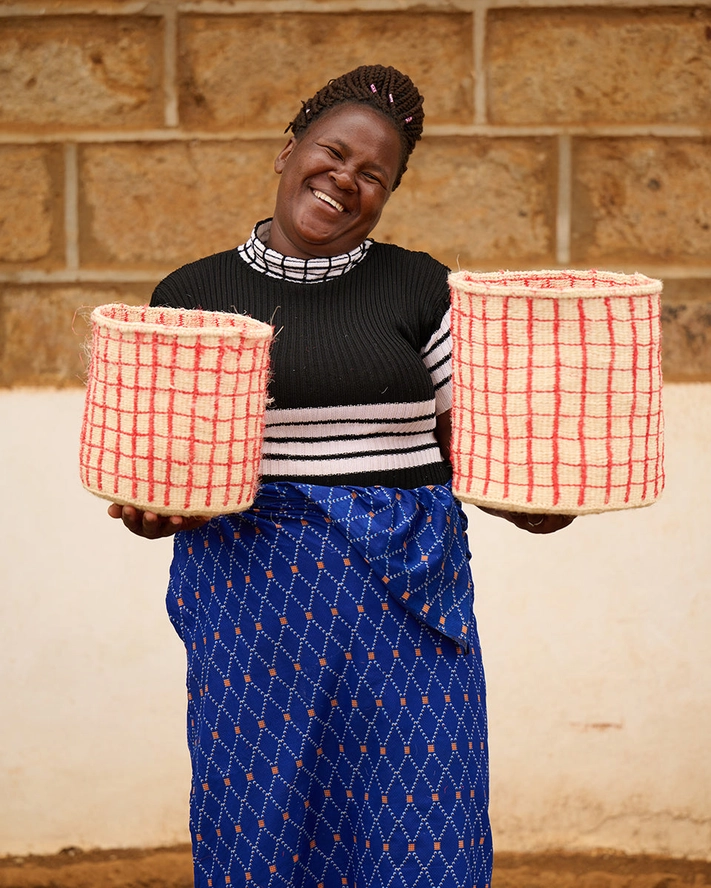 Sahihi – Red Check Woven Storage Basket – Small 6 Sahihi – Red Check Woven Storage Basket – Small - Image 6