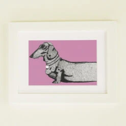 Set Of 2 Pink Sausage Dog/Dachshund Head & Tail Art Print A3