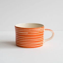 Handmade Tangerine Sgraffito Wide Mug