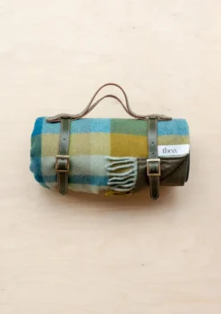 Recycled Wool Picnic Blanket In Teal Check